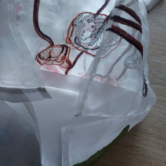 NWoT Lady Ribbon Embroidered Floral Layered Shirt Mini Dress Button White - Picture 10 of 13